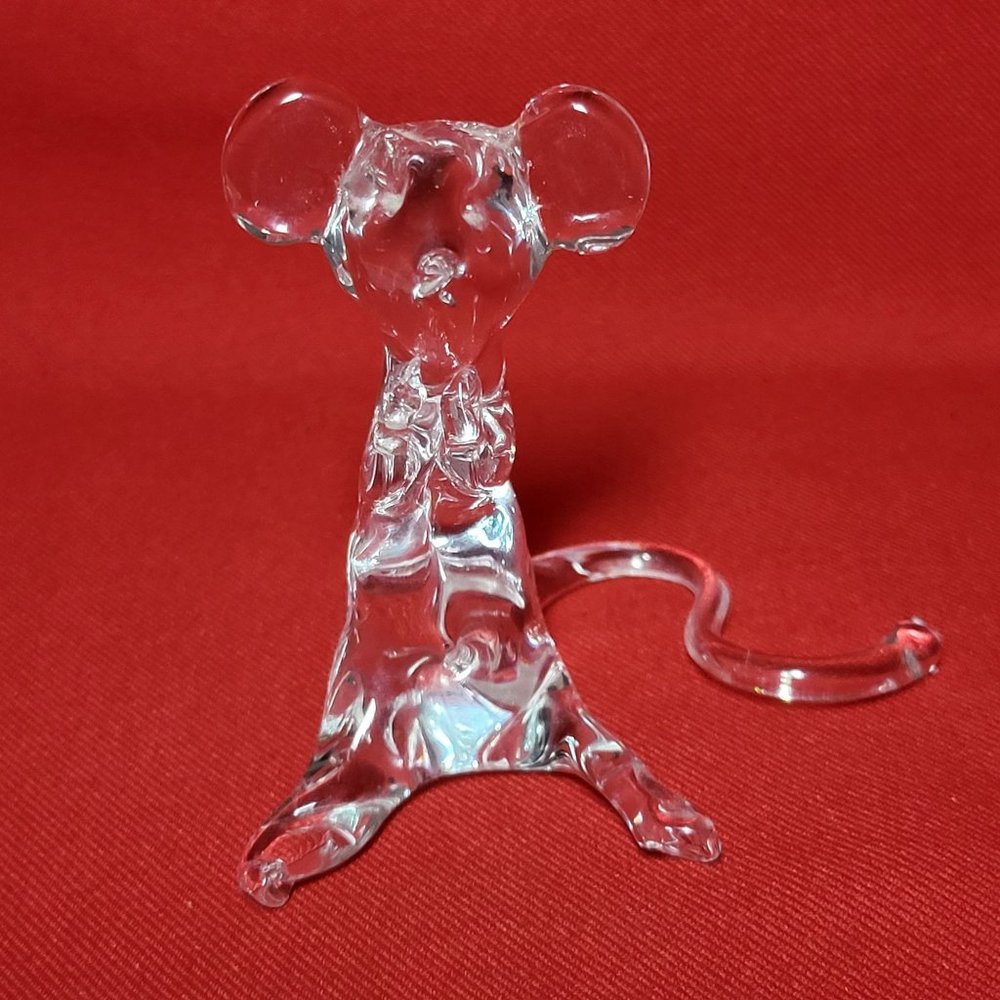 VTG Hand Blown Spun Clear Glass Mouse Figurine